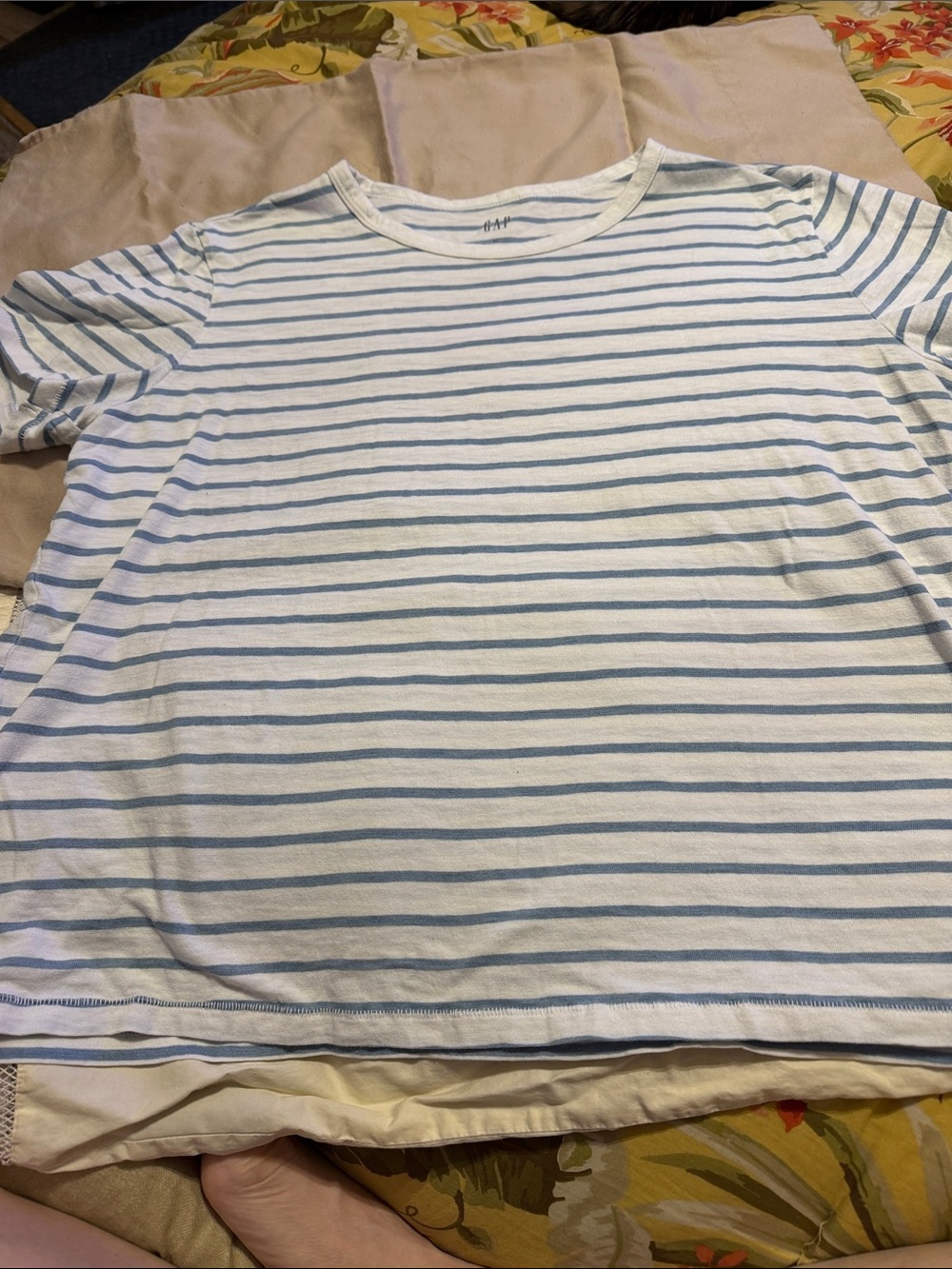 GAP White Tee with Light Blue Stripes